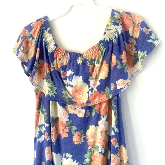 So cute! Tropical blue FLORAL PRINT OFF SHOULDER RUFFLE w/POCKET mini DRESS, NWT - Picture 13 of 15